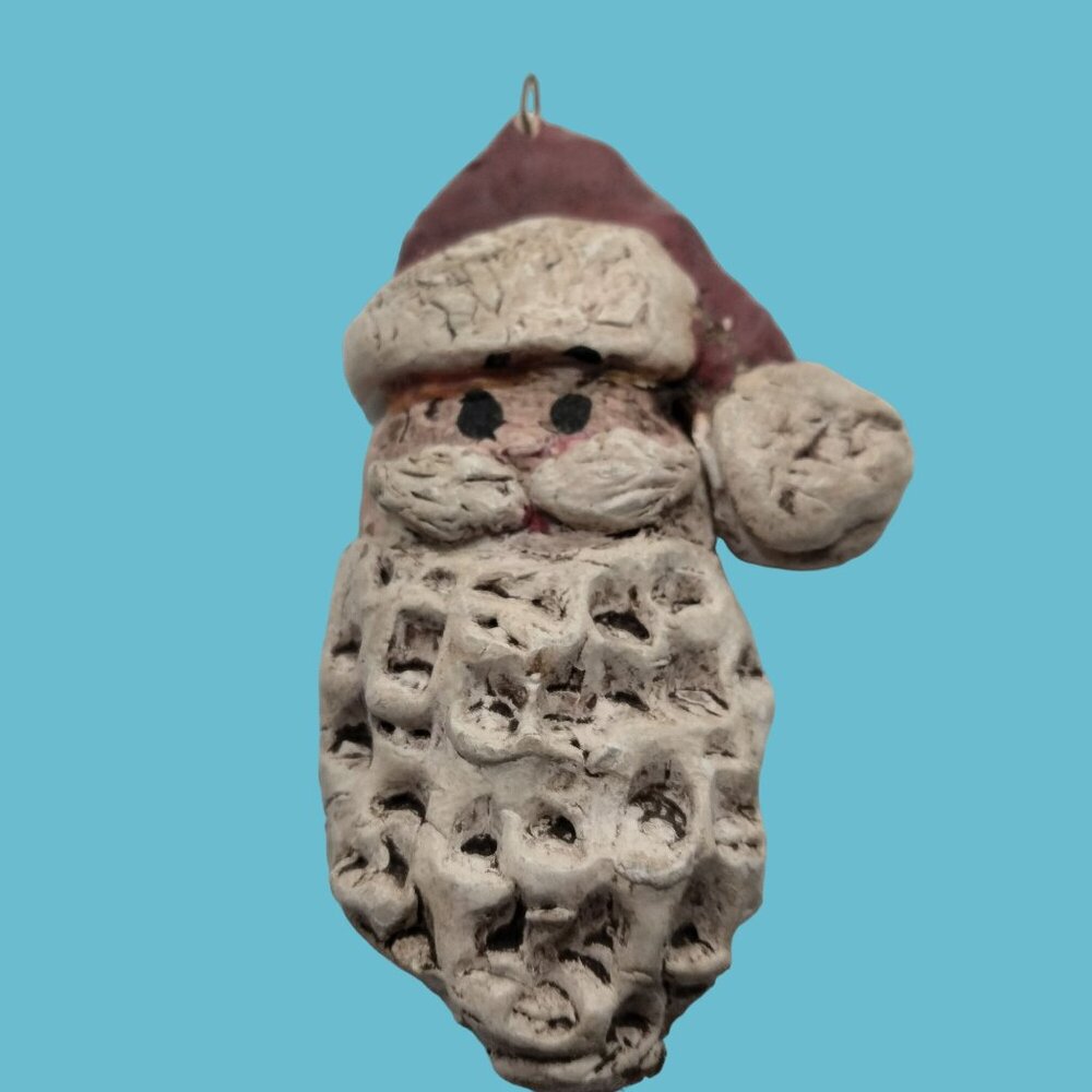 Handmade Santa Claus Clay Ornament With Textured Beard